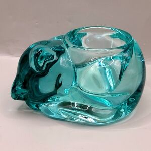 Vintage Indiana Glass Teal Cat Votive Holder #3896 – Made in USA
